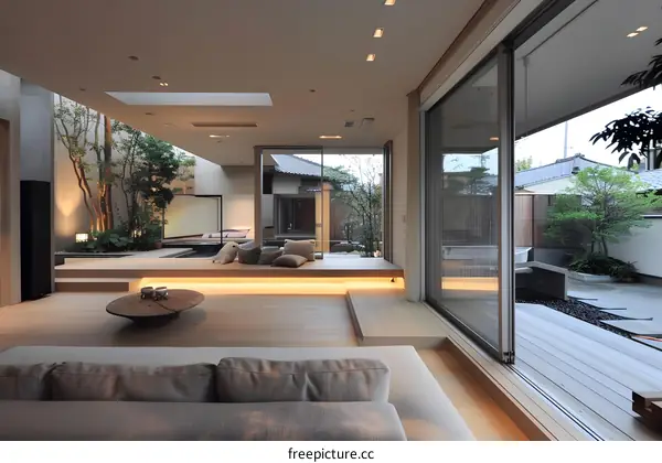 Modern Interior Design with Minimalist Decor and Large Windows