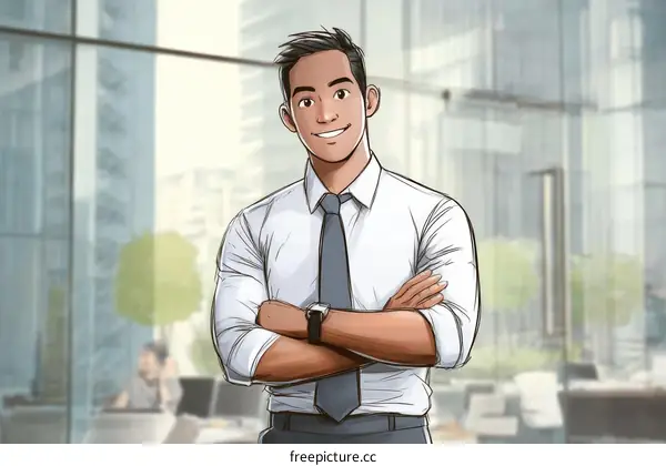 Confident Asian Businessman in Modern Office Setting