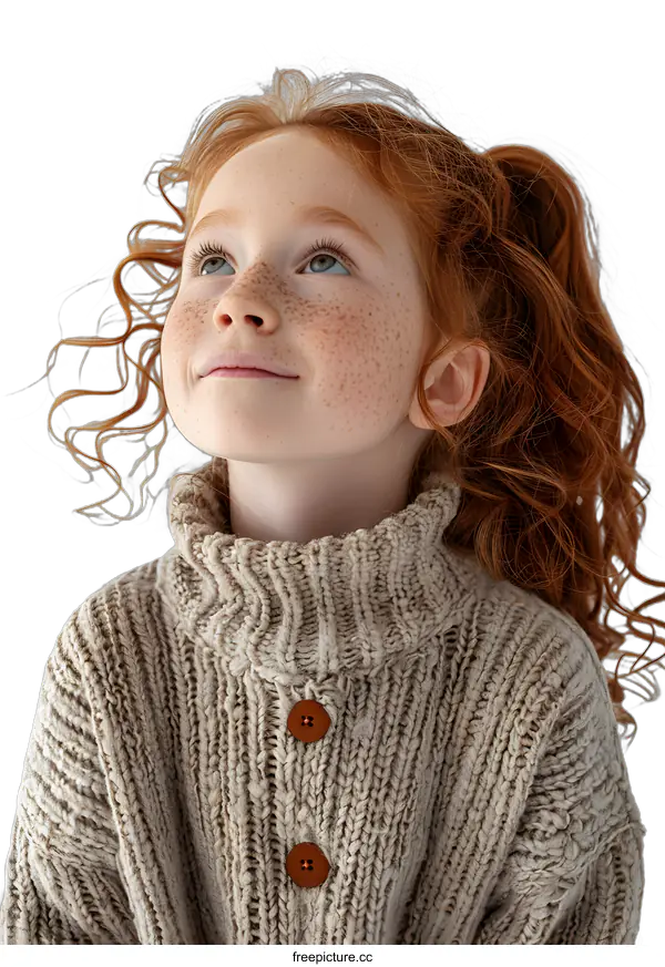 [Transparent Background PNG]Redheaded Girl Looking Up with Hope