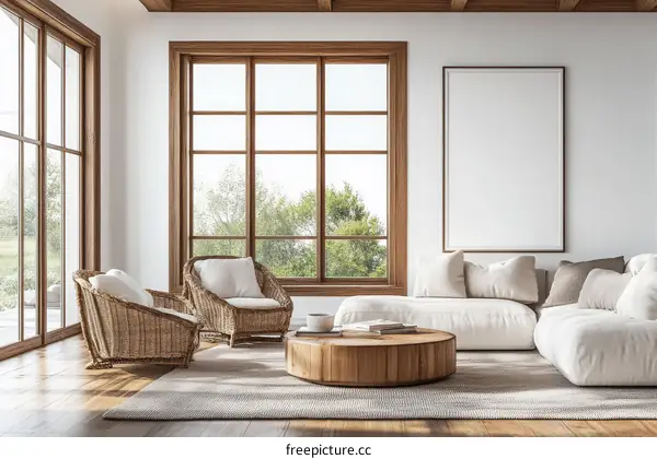 Modern Farmhouse Living Room Mockup with Wooden Accents