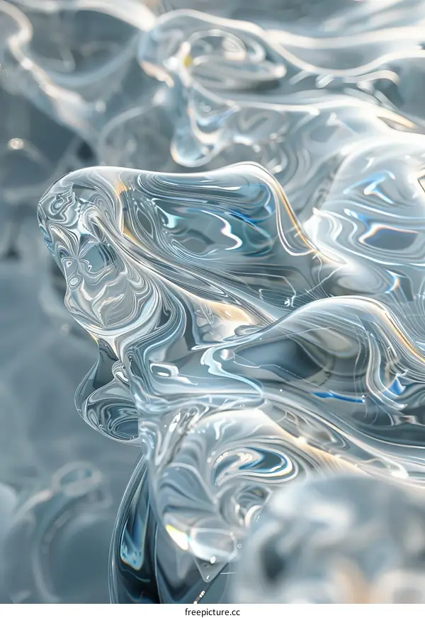 Blue and White Abstract Liquid or Glass Shape