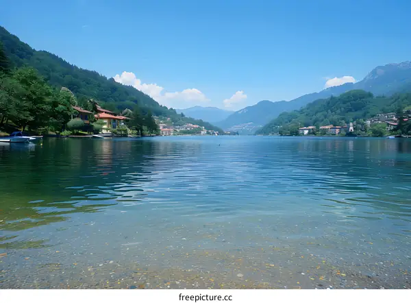 Clear Blue Lake with Mountain View in the Background