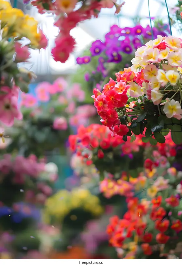 Colorful Flowers Hanging In A Garden