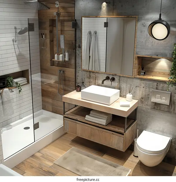 Modern Rustic Bathroom Design with Wood Accents