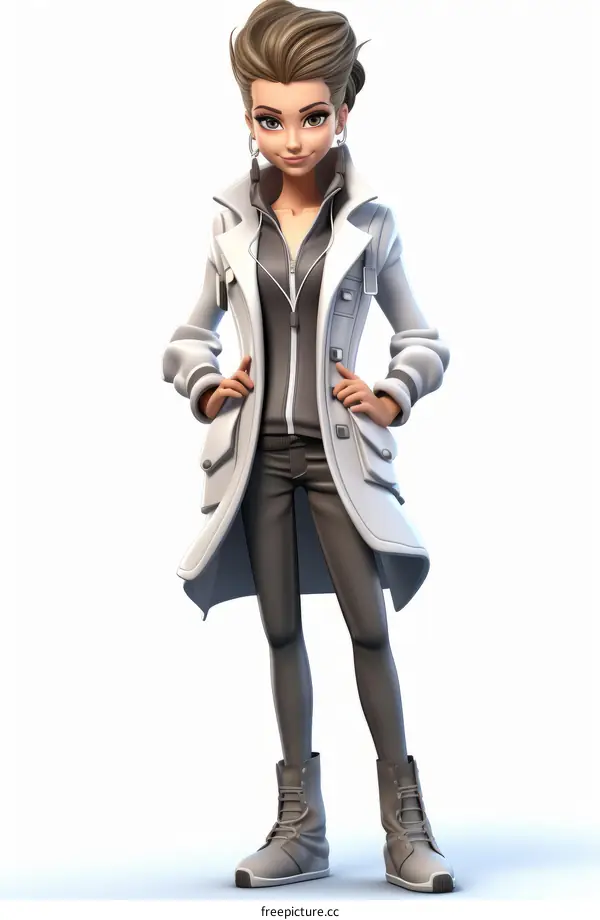 3D Illustration of a Young Woman in Casual Wear