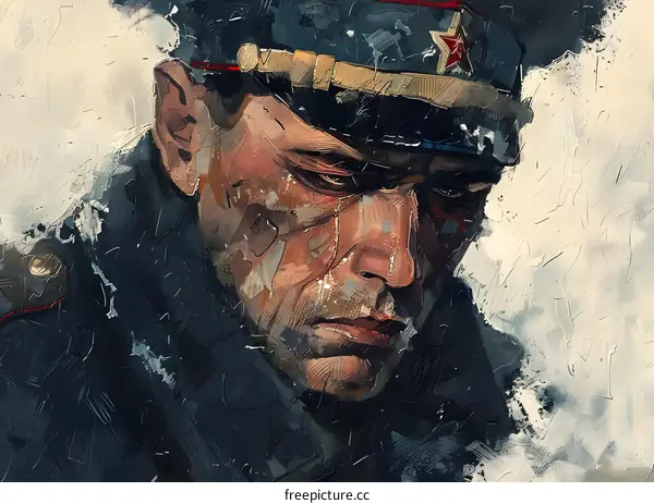 Portrait of a Soviet soldier in a military cap