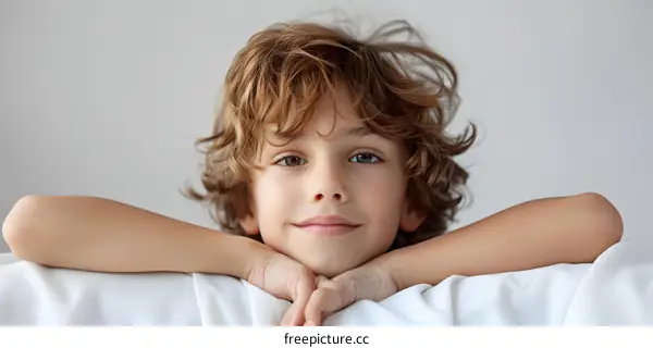 Portrait of a Young Boy with Curly Hair