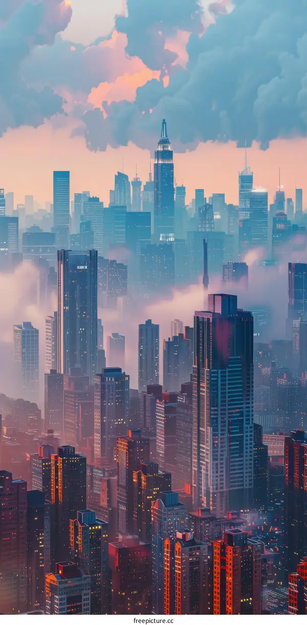 A Metropolis with Skyscrapers Reaching Towards the Sky