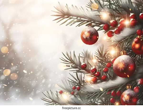 Christmas Tree With Red Ornaments And Berries