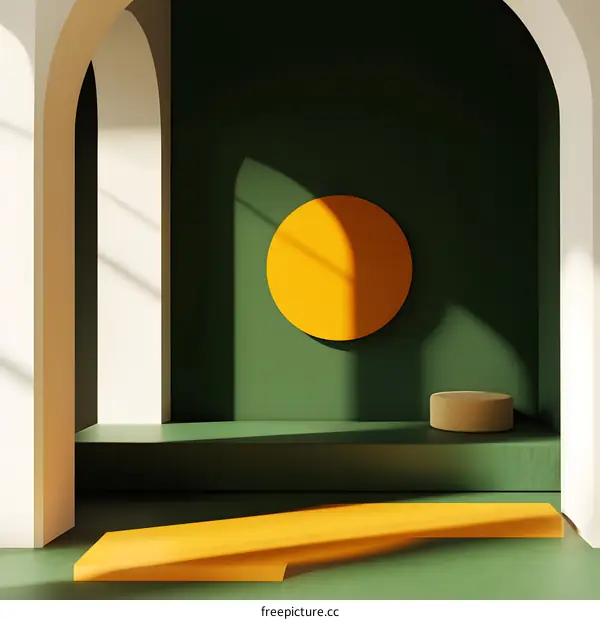 Abstract Green and Yellow Geometric Shapes Background with Arch