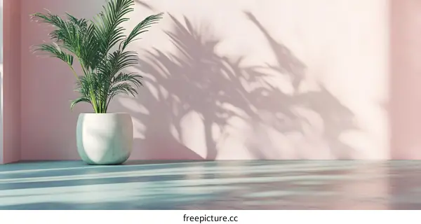 Minimalist Interior Design with Palm Tree Shadow on Pink Wall