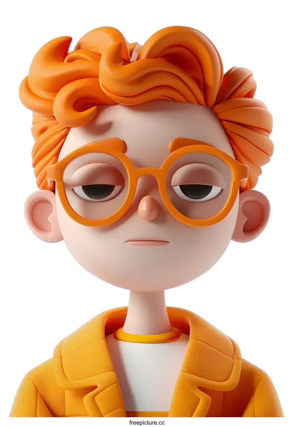 [Transparent Background PNG]3D cartoon character of a boy with glasses and orange hair