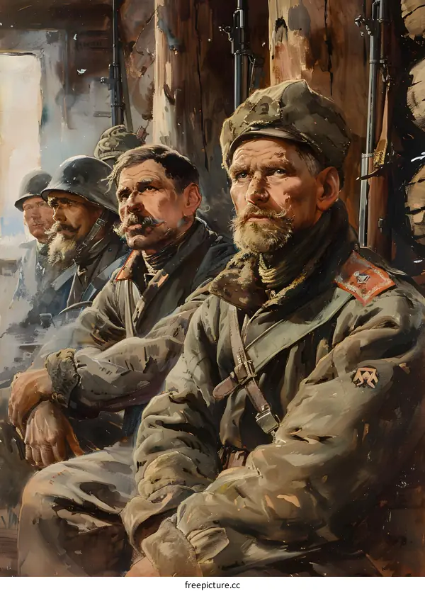 Portrait of four soldiers in military uniform