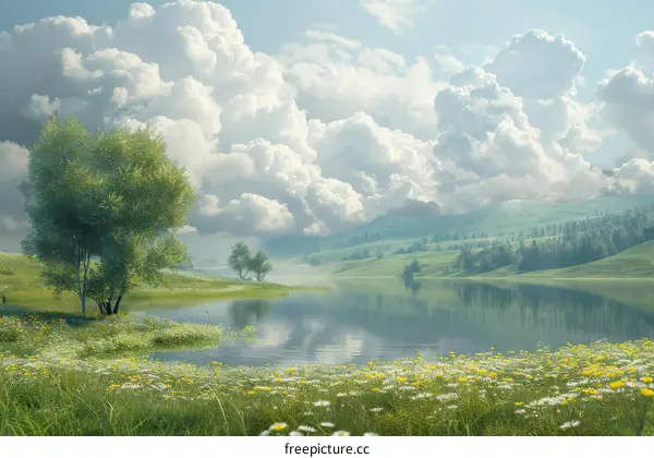 Serene Lake Nestled Amid Majestic Peaks