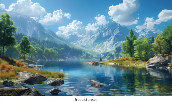Mountains by a lake in nature