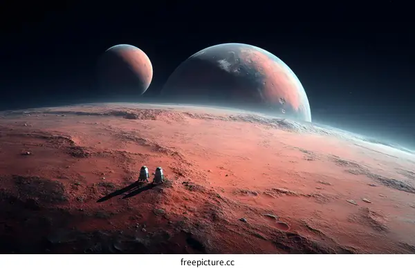 Two Astronauts on a Martian Landscape
