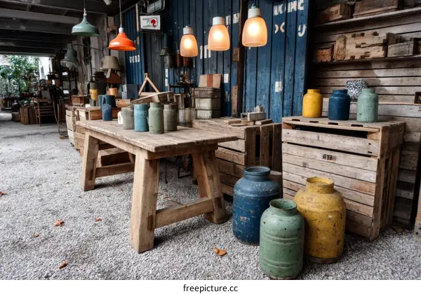 Rustic Wooden Table with Vintage Decor