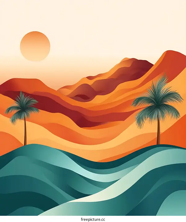 Abstract Desert Landscape with Palm Trees