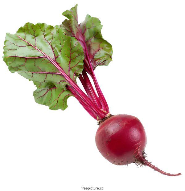 [Transparent Background PNG]Fresh Red Beetroot with Green Leaves on White Background