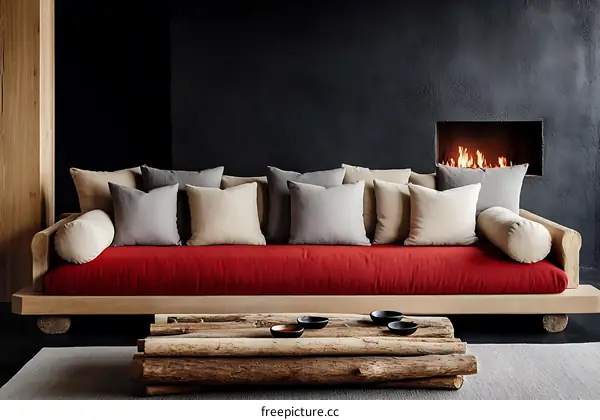Rustic Modern Living Room Sofa with Fire Place