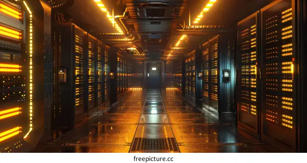Modern Server Room Interior With Rows Of Racks