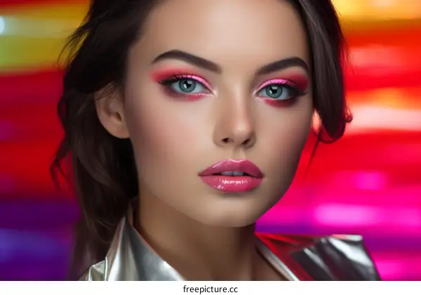 A young woman with pink eyeshadow and glossy lips