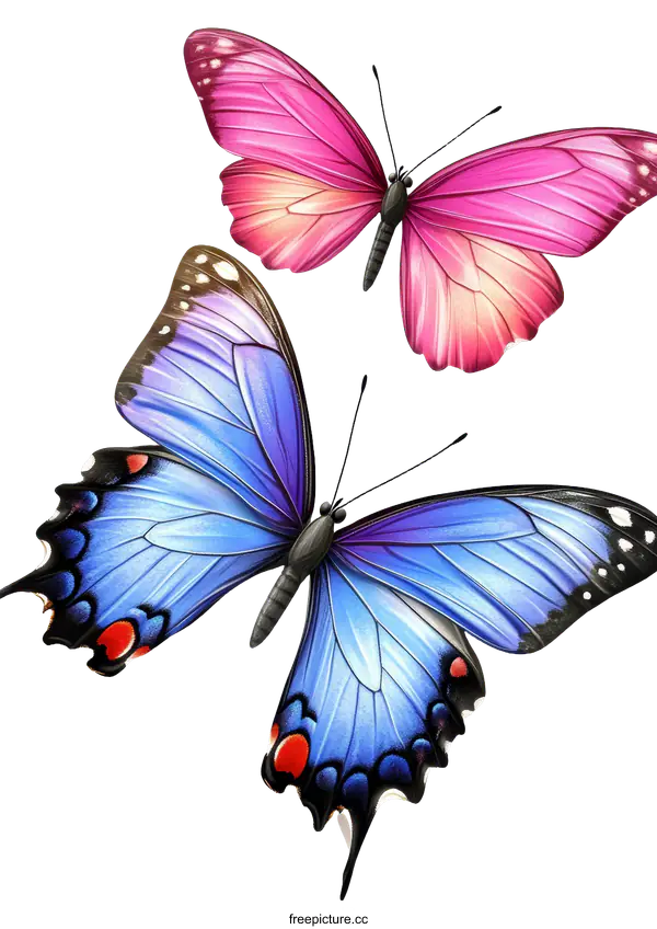 [Transparent Background PNG]Beautiful Colorful Butterflies Illustration