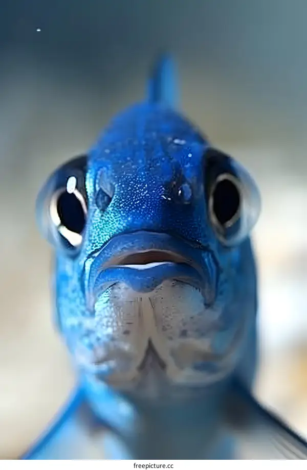 A closeup of a blue fish