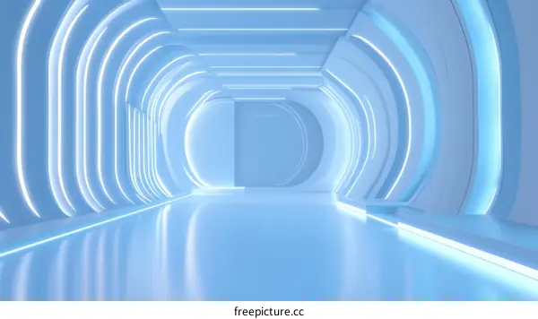 Futuristic Blue Light Tunnel Interior Design