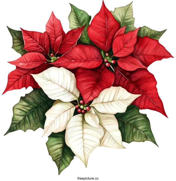 [Transparent Background PNG]Watercolor Illustration of Poinsettia Flowers