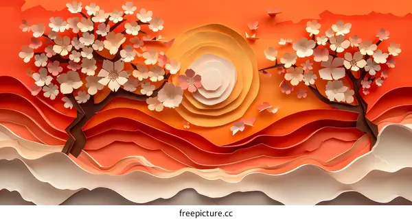 paper cut flowers and sunset