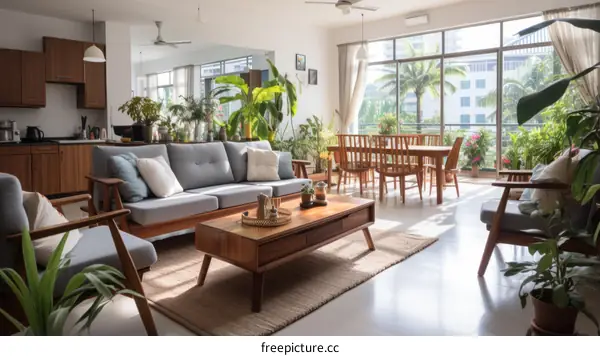 Modern living room with indoor plants