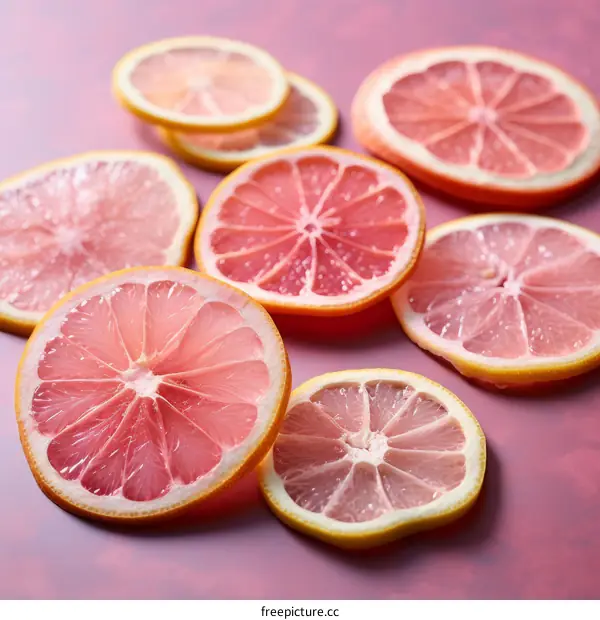 Citrus Fruits Slices on a Pink Background
