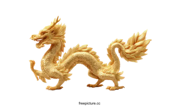 [Transparent Background PNG]Golden Dragon Statue Illustration on White Background