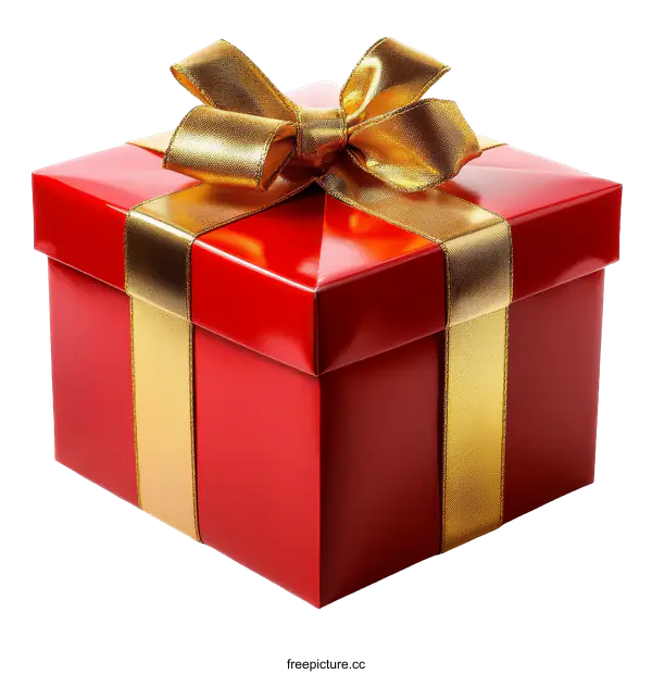 [Transparent Background PNG]Red Gift Box with Gold Ribbon