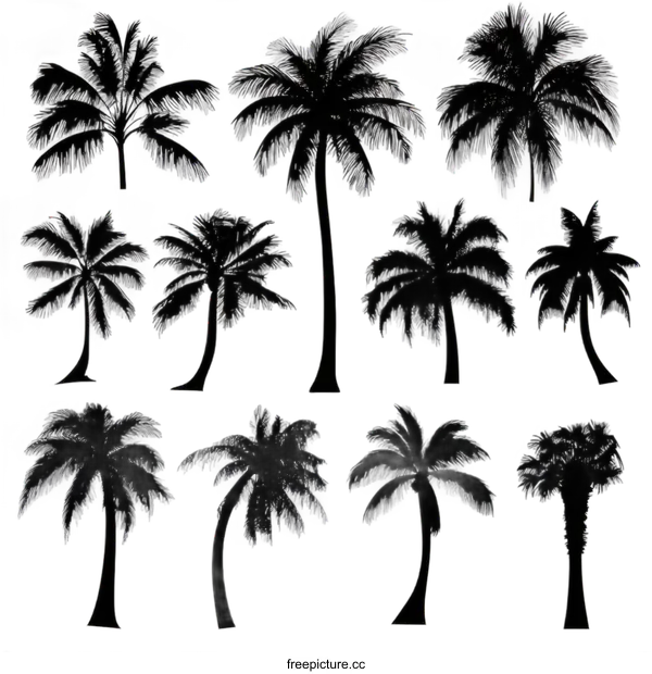 [Transparent Background PNG]Collection of Palm Tree Silhouettes