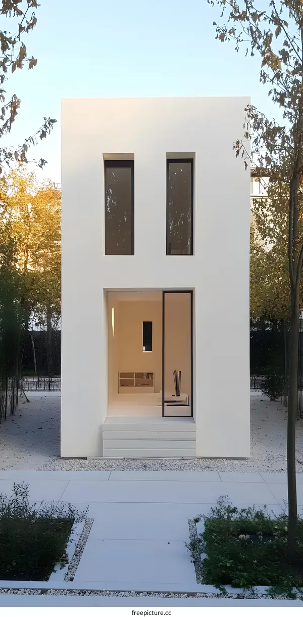 Minimalist White House with Black Windows