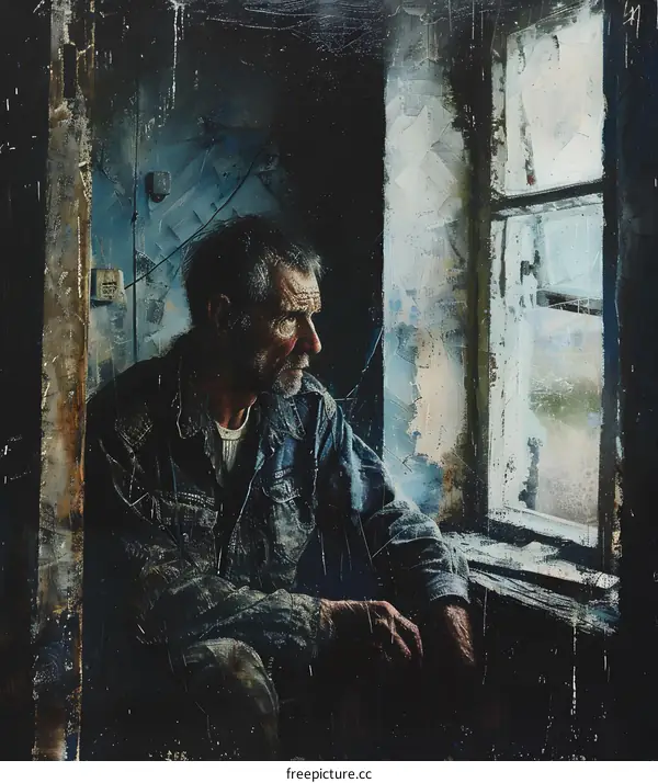 A Man Sitting by The Window, Looking Out