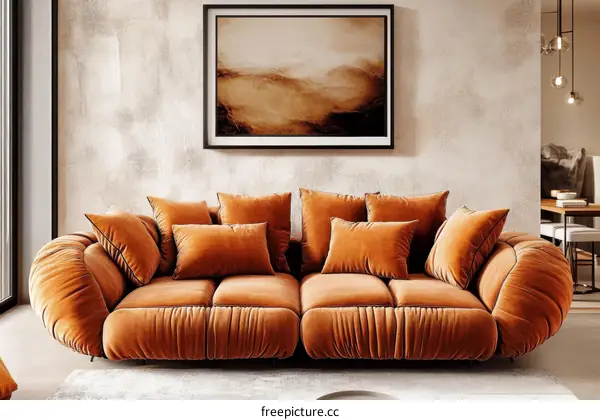 Modern Upholstered Sofa in a Living Room