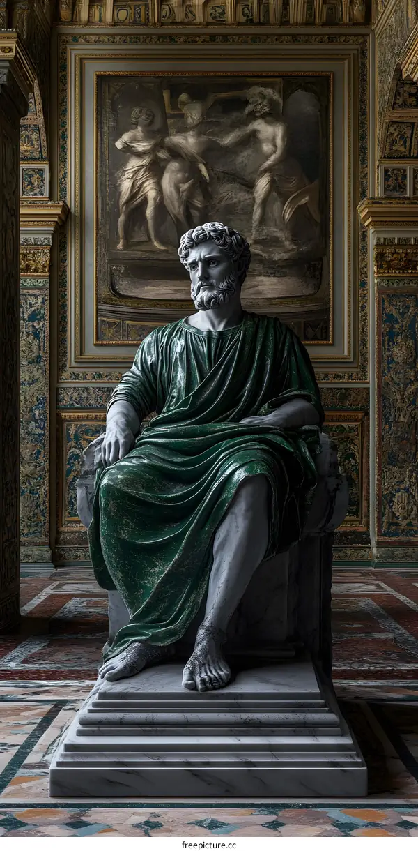 Marble Statue of a Man Sitting on a Throne in a Museum