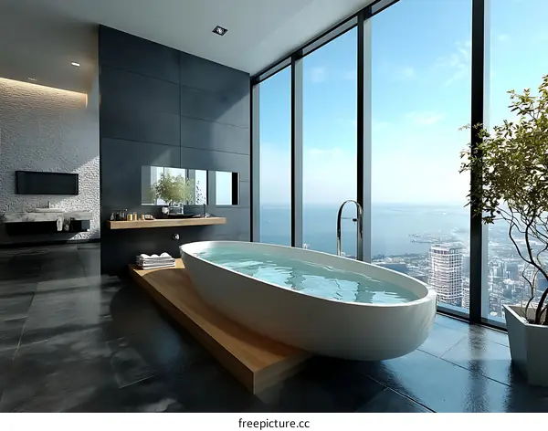 Luxury Modern Bathroom with Panoramic City View
