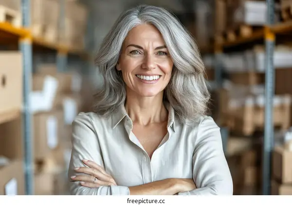 Confident Female Leader in Warehouse Setting