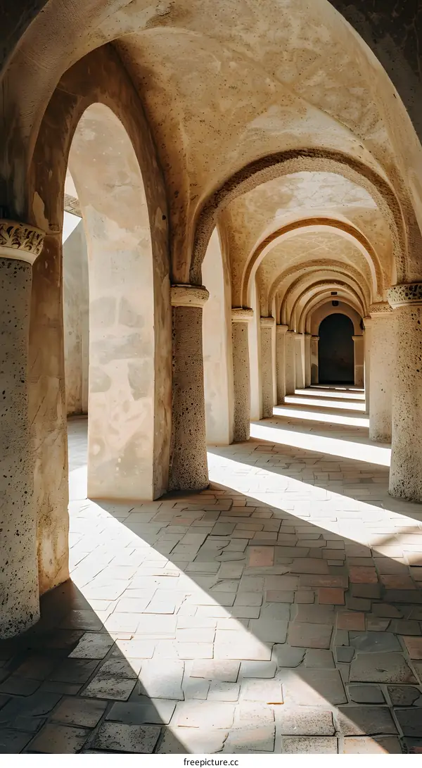 Stone Archway Corridor With Light Streaks