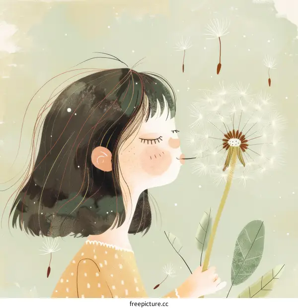 Little girl blowing dandelion flower
