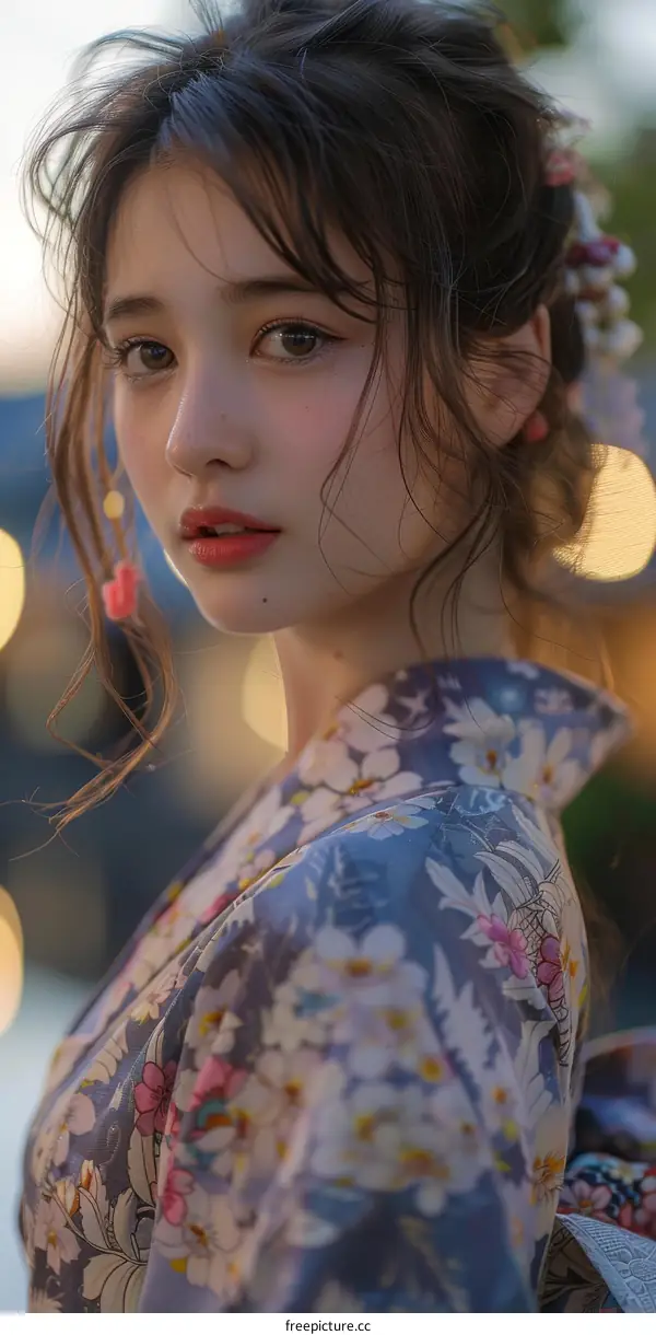 Asian Girl in Traditional Japanese Kimono Portrait