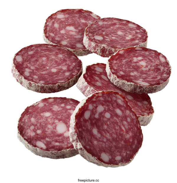 [Transparent Background PNG]Delicious Sliced Salami Isolated on White Background