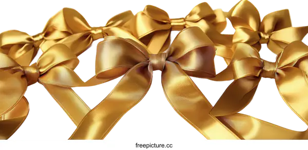 [Transparent Background PNG]Golden Satin Ribbons and Bows on White Background