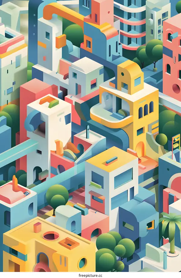Abstract Cityscape Illustration With Colorful Geometric Buildings