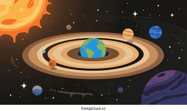 Colorful Solar System Planets with Orbits in Outer Space