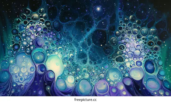Abstract Artistic Fluid Painting of Space Bubbles